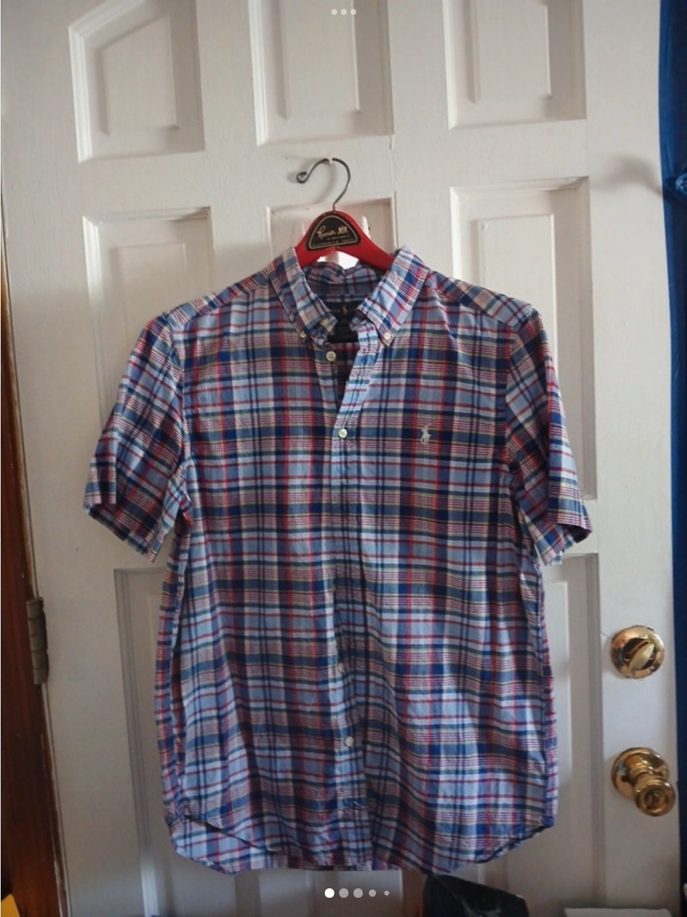 Ralph Lauren Blue and Red Plaid Short-Sleeve Button-Down Shirt